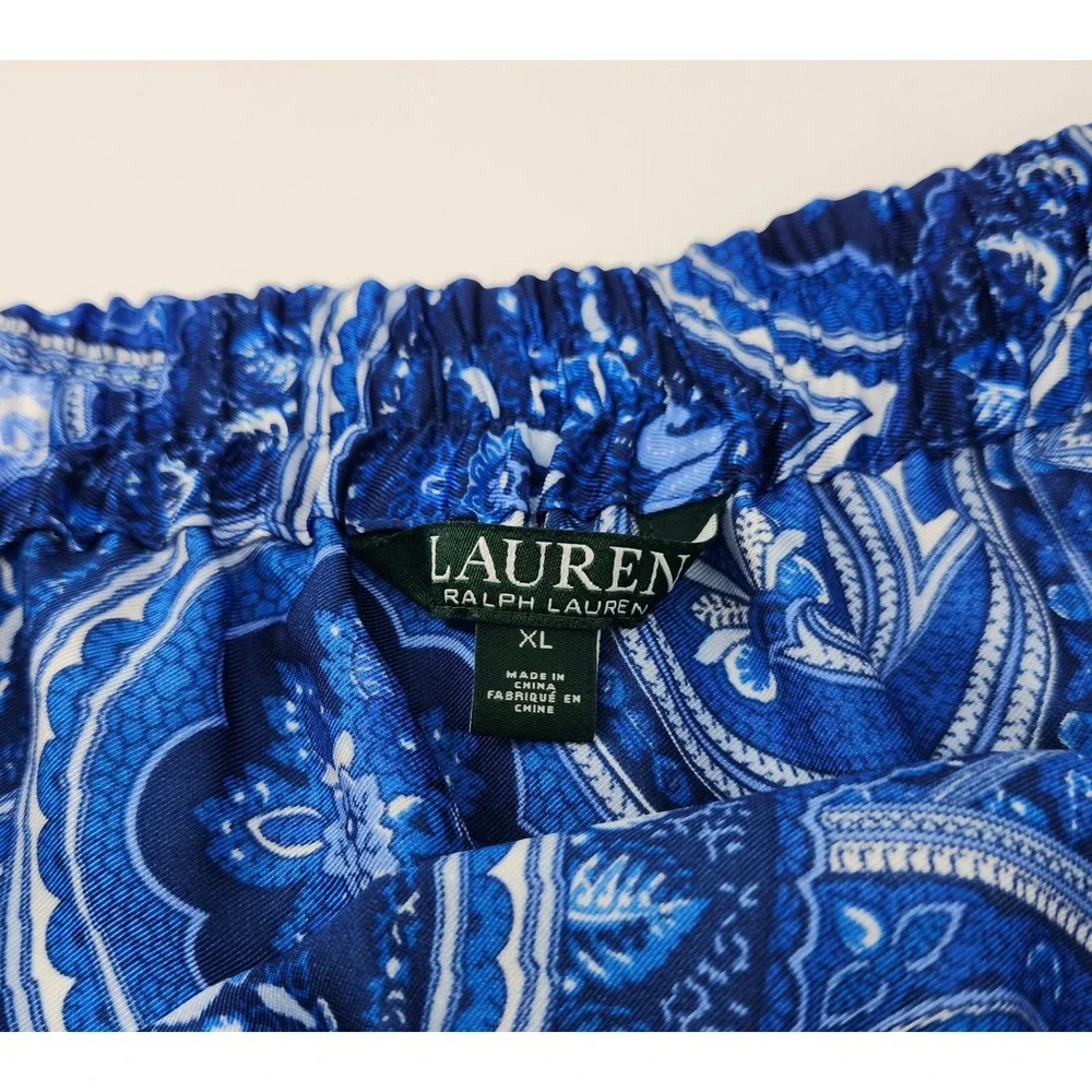 Lauren Ralph Lauren Blue Paisley Tiered Maxi Skirt XL Elastic Waist Boho Flowy